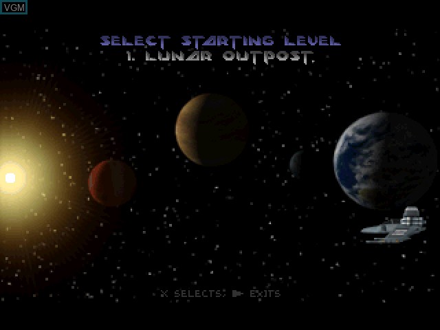 Menu screen of the game Descent on Sony Playstation