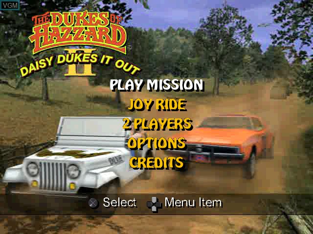Menu screen of the game Dukes of Hazzard II, The - Daisy Dukes It Out on Sony Playstation