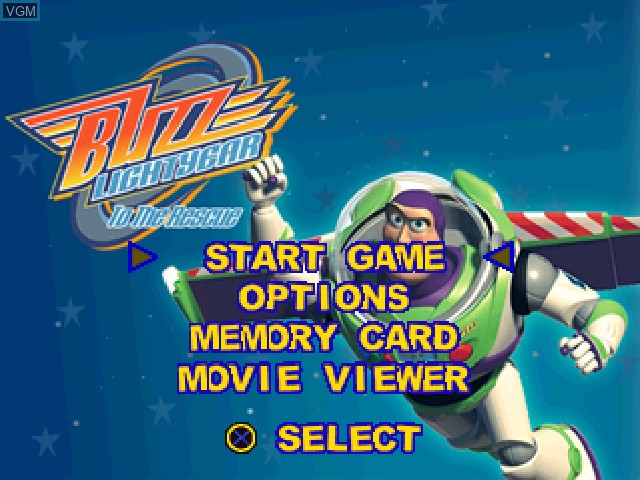Menu screen of the game Toy Story 2 - Buzz Lightyear to the Rescue! on Sony Playstation