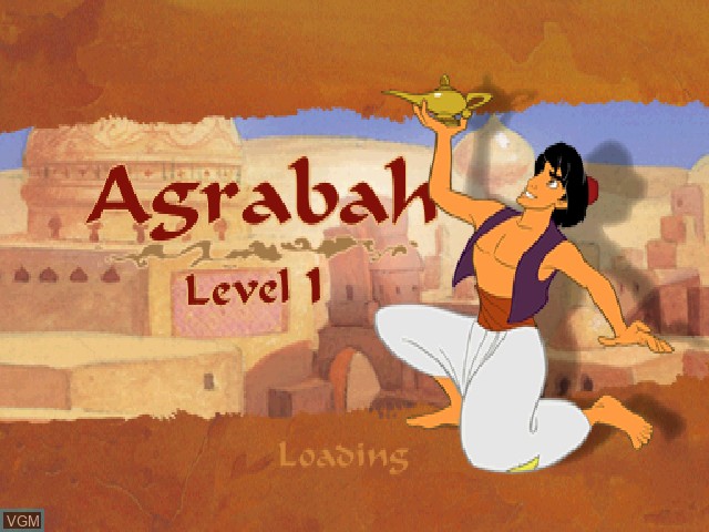 Menu screen of the game Disney's Aladdin in Nasira's Revenge on Sony Playstation