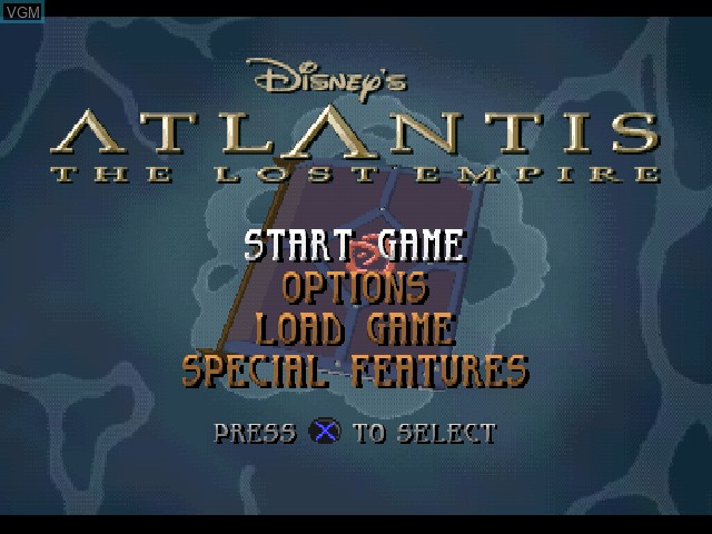 Menu screen of the game Atlantis - The Lost Empire on Sony Playstation