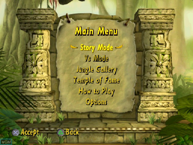 Menu screen of the game Walt Disney's The Jungle Book - Rhythm n' Groove on Sony Playstation