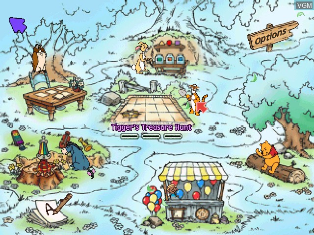Menu screen of the game Winnie the Pooh - Kindergarten on Sony Playstation