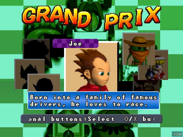 Menu screen of the game Extreme Go-Kart Racing on Sony Playstation