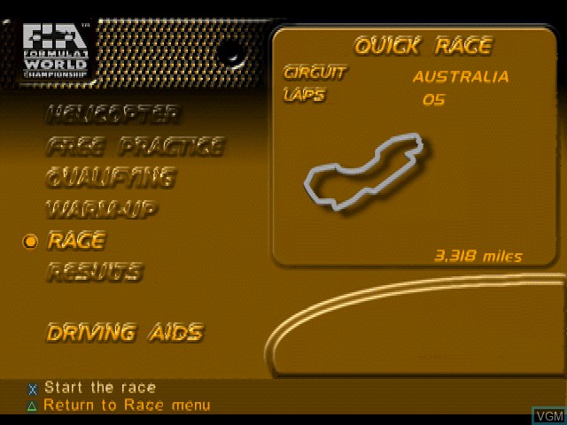 Menu screen of the game F1 World Grand Prix - 1999 Season on Sony Playstation