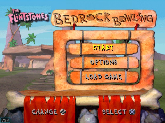 Menu screen of the game Flintstones, The - Bedrock Bowling on Sony Playstation
