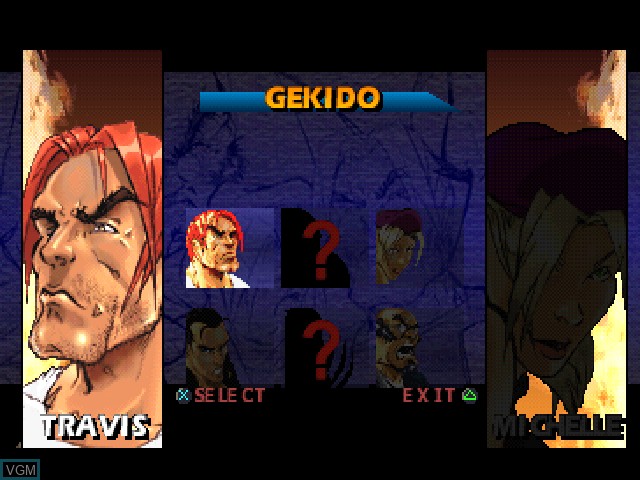 Menu screen of the game Gekido - Urban Fighters on Sony Playstation