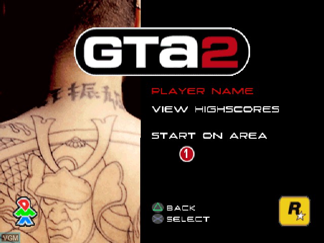 Menu screen of the game Grand Theft Auto 2 on Sony Playstation