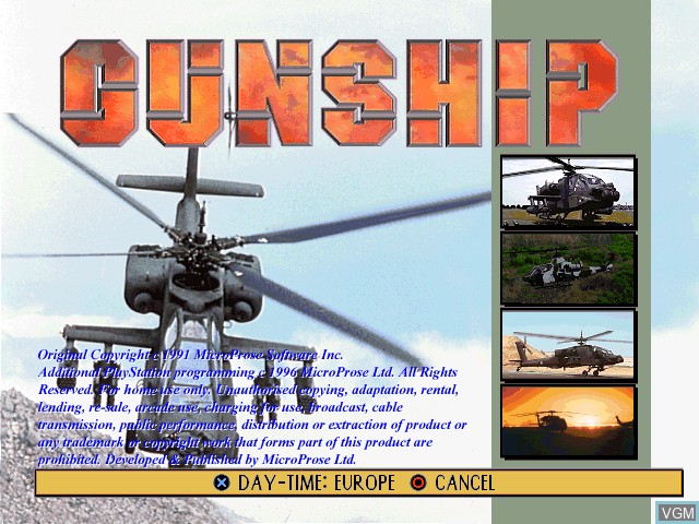 Menu screen of the game Gunship on Sony Playstation