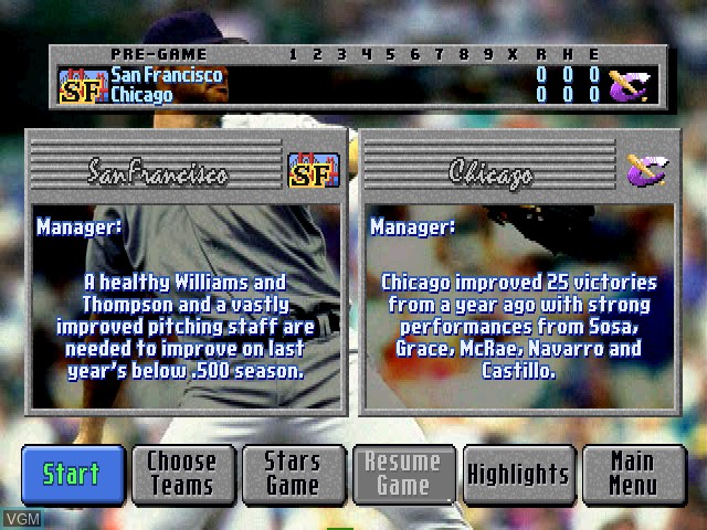 Menu screen of the game HardBall 5 on Sony Playstation