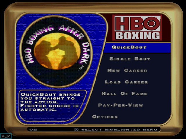 Menu screen of the game HBO Boxing on Sony Playstation