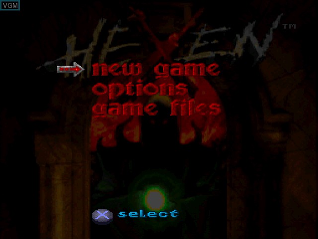 Menu screen of the game Hexen - Beyond Heretic on Sony Playstation