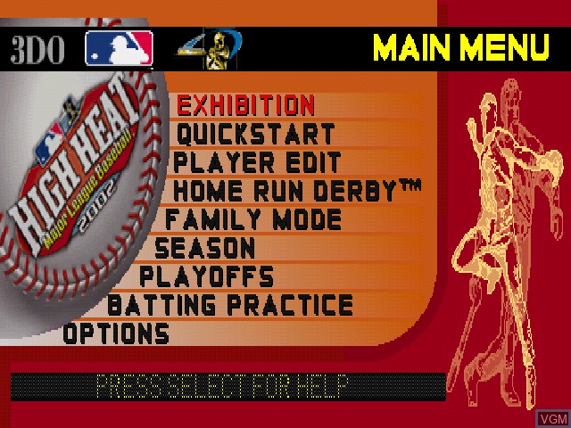 Menu screen of the game High Heat Major League Baseball 2002 on Sony Playstation