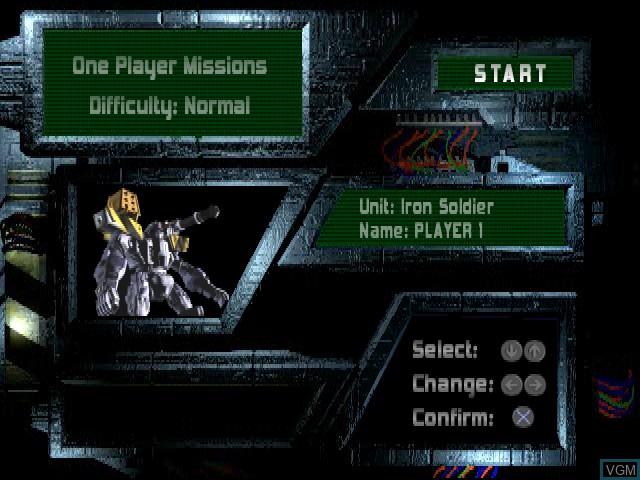 Menu screen of the game Iron Soldier 3 on Sony Playstation