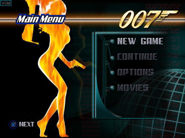 Menu screen of the game 007 - The World is Not Enough on Sony Playstation