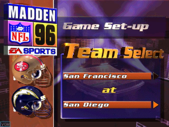 Menu screen of the game Madden NFL 96 on Sony Playstation