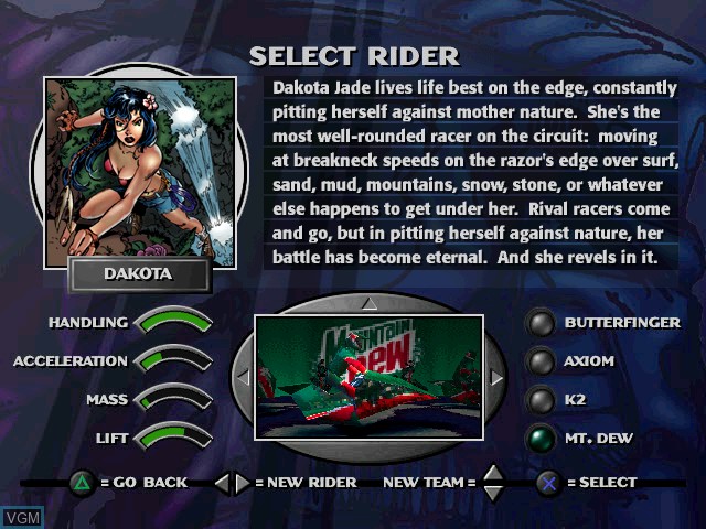Menu screen of the game Jet Moto on Sony Playstation