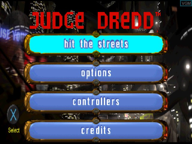 Menu screen of the game Judge Dredd on Sony Playstation