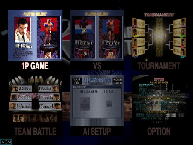 Menu screen of the game K-1 The Arena Fighters on Sony Playstation