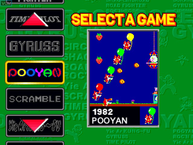 Menu screen of the game Konami Arcade Classics on Sony Playstation