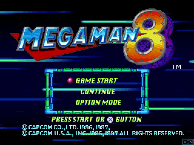 Menu screen of the game Mega Man 8 on Sony Playstation