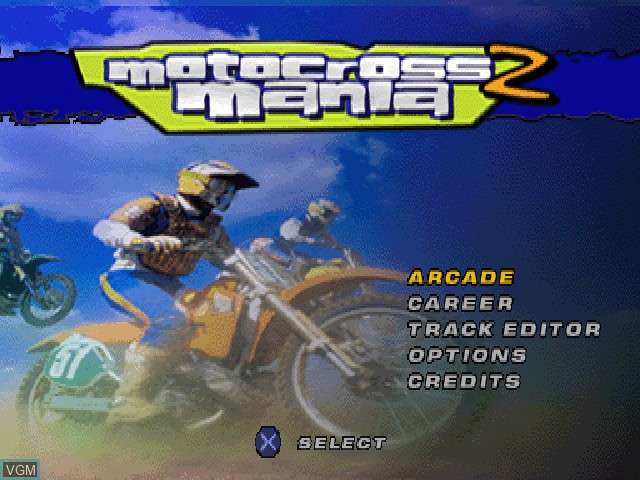Menu screen of the game Motocross Mania 2 on Sony Playstation