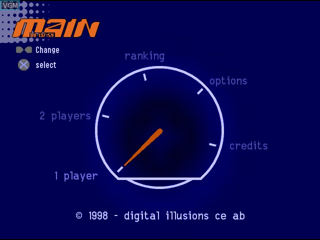 Menu screen of the game Motorhead on Sony Playstation