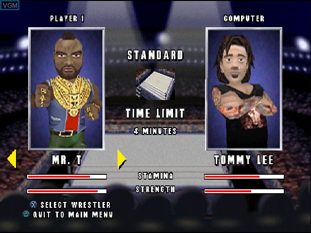 Menu screen of the game MTV's Celebrity Deathmatch on Sony Playstation