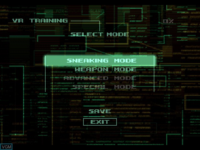 Menu screen of the game Metal Gear Solid - VR Missions on Sony Playstation