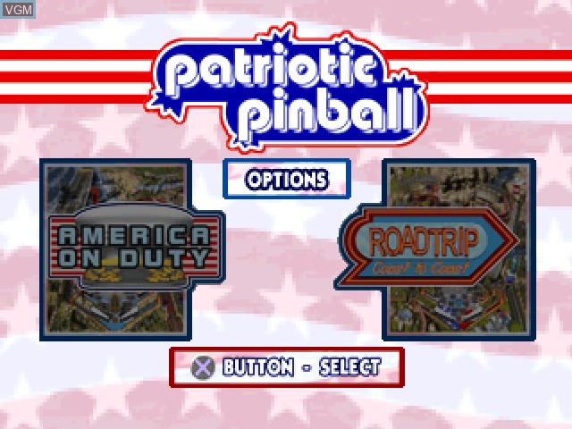 Menu screen of the game Patriotic Pinball on Sony Playstation