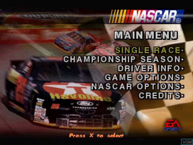 Menu screen of the game NASCAR 98 on Sony Playstation