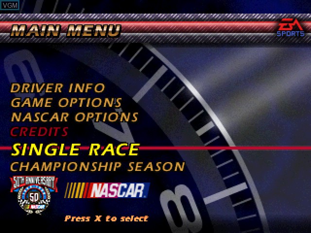 Menu screen of the game NASCAR 99 on Sony Playstation