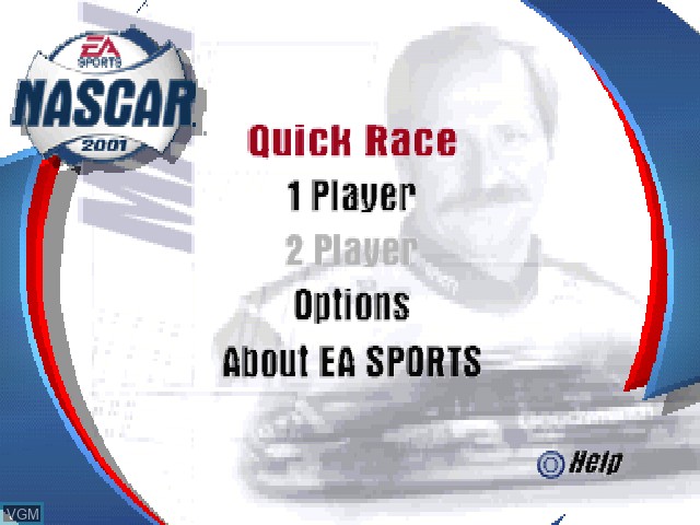Menu screen of the game NASCAR 2001 on Sony Playstation