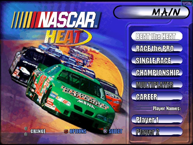 Menu screen of the game NASCAR Heat on Sony Playstation