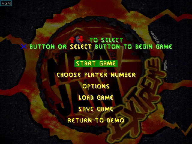 Menu screen of the game NBA Jam Extreme on Sony Playstation
