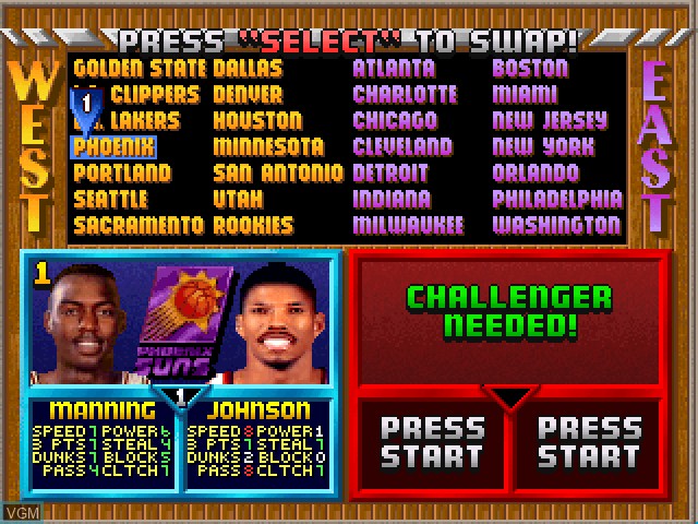 Menu screen of the game NBA Jam Tournament Edition on Sony Playstation