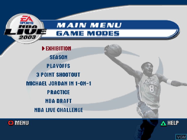 Menu screen of the game NBA Live 2003 on Sony Playstation