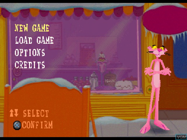Menu screen of the game Pink Panther - Pinkadelic Pursuit on Sony Playstation