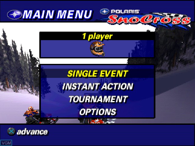 Menu screen of the game Polaris SnoCross on Sony Playstation