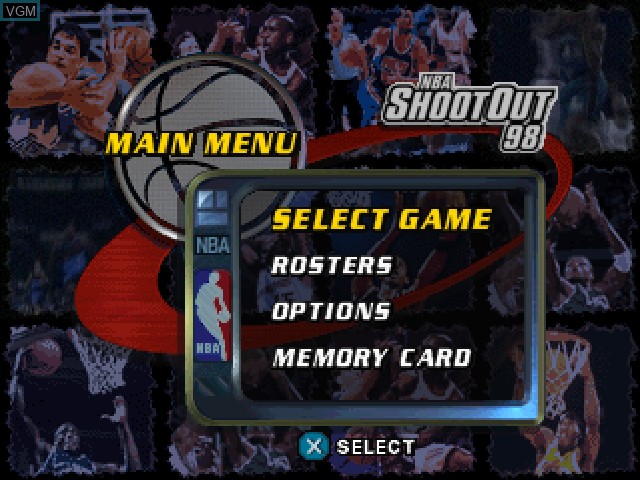 Menu screen of the game NBA ShootOut 98 on Sony Playstation