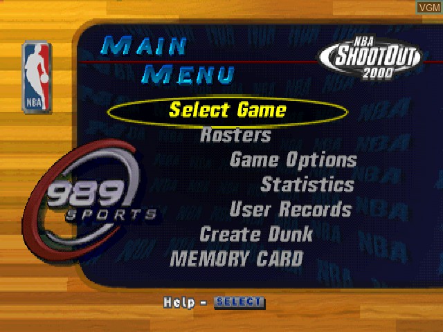 Menu screen of the game NBA ShootOut 2000 on Sony Playstation