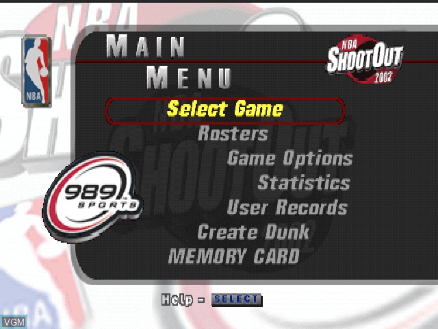 Menu screen of the game NBA ShootOut 2002 on Sony Playstation