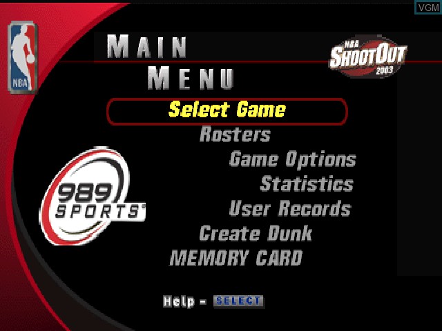 Menu screen of the game NBA ShootOut 2003 on Sony Playstation