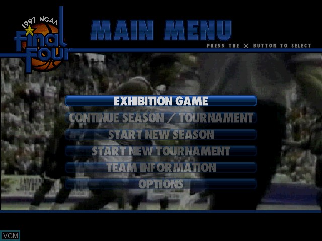 Menu screen of the game NCAA Basketball Final Four 97 on Sony Playstation