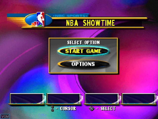 Menu screen of the game NBA Showtime - NBA on NBC on Sony Playstation