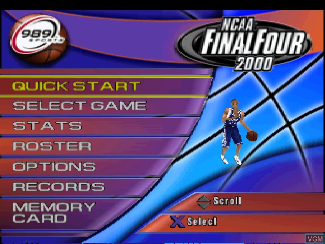 Menu screen of the game NCAA Final Four 2000 on Sony Playstation