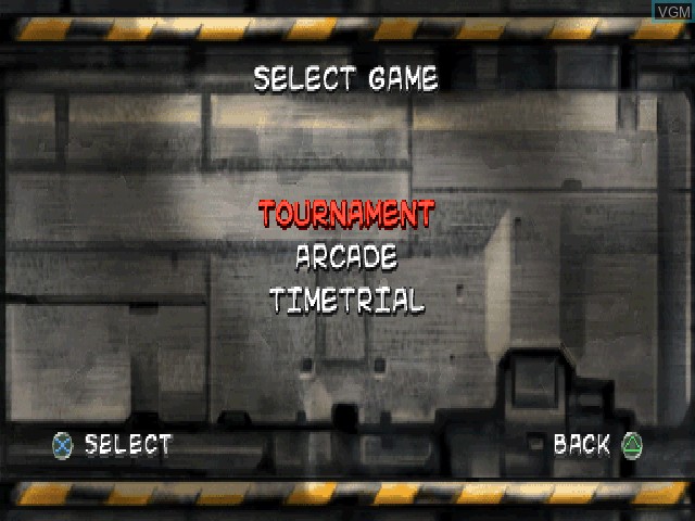 Menu screen of the game Miracle Space Race on Sony Playstation