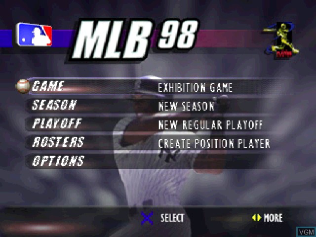 Menu screen of the game MLB 98 on Sony Playstation