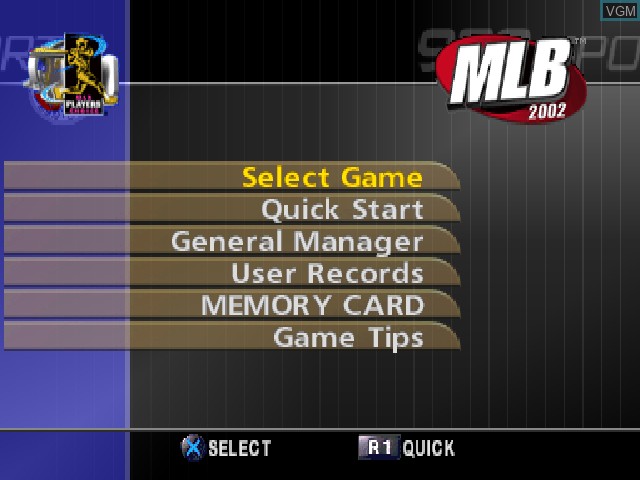Menu screen of the game MLB 2002 on Sony Playstation