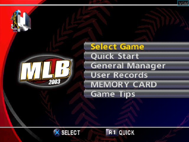 Menu screen of the game MLB 2003 on Sony Playstation